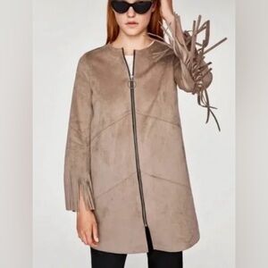 ZARA BASIC SUEDE COAT WITH FRINGE